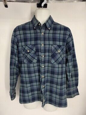 Vintage Tarleton Flannel Shirt Men’s M Blue Plaid 100% Acrylic 90s Korea